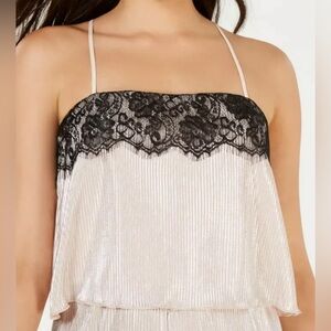 Leyden CreamPink Pleated Lace Trim Crisscross Button Back Size L. New Boutique.